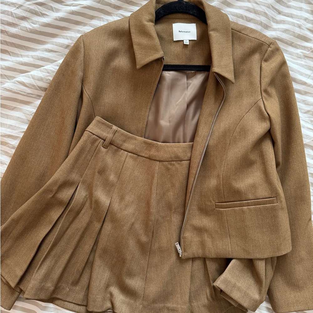 Reformation Tan Blazer and Skirt Set